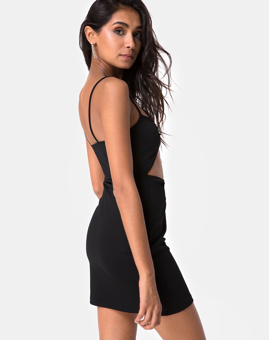 Venchy Bodycon Dress in Diamante Ring Zwart