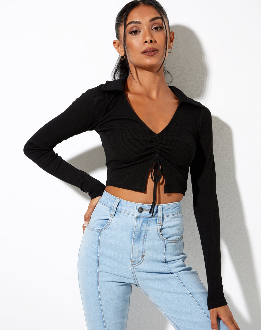 Venema Lange Mouw Top in Rib Zwart