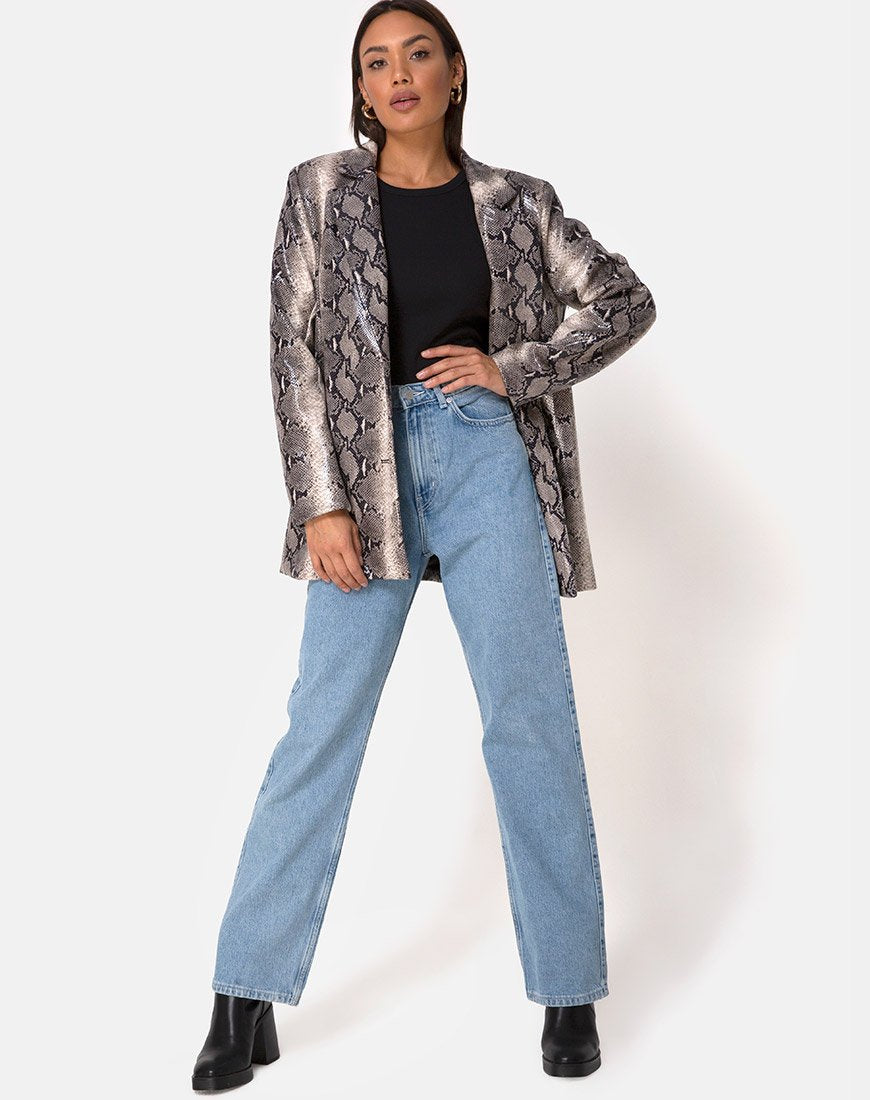 Afbeelding van Verra oversized blazer in PU Beige Snake