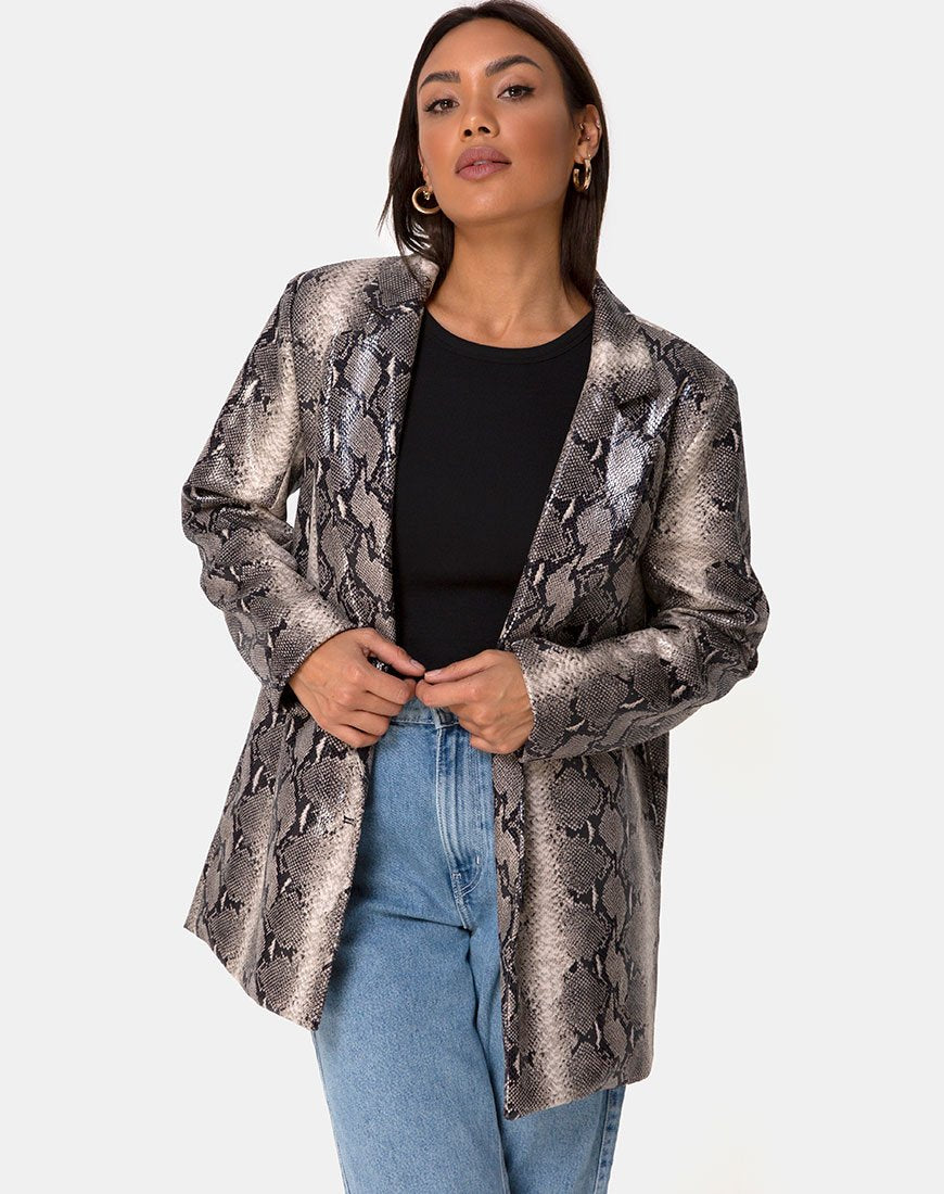 Afbeelding van Verra oversized blazer in PU Beige Snake