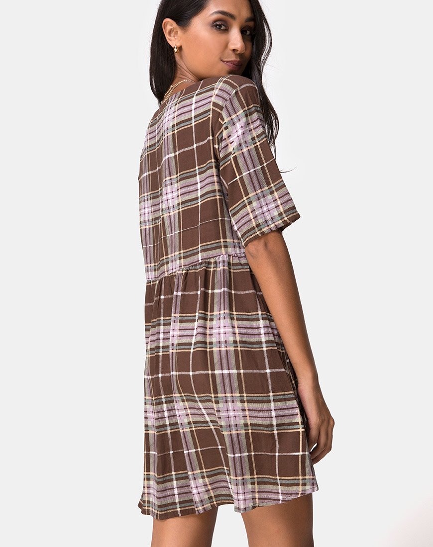Verren Babydoll Jurk in Ruitjesbruin