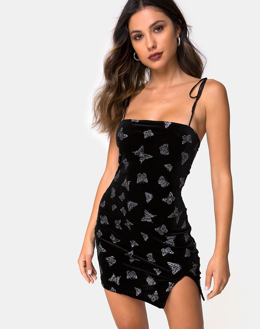 Afbeelding van Verso jurk in zwart met glitter vlinder