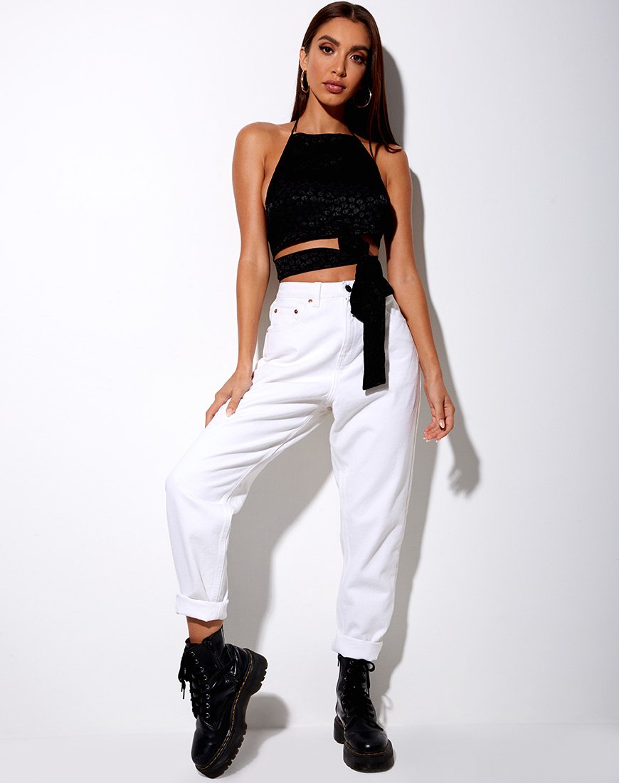 Afbeelding van Vhan Crop Top in Satijn Ditsy Rose Zwart