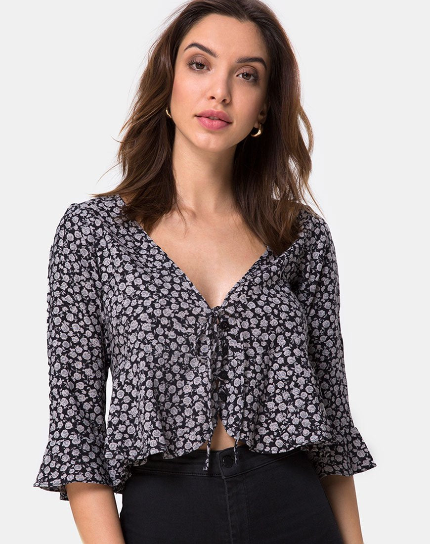 Vinequa Blouse in Ditsy Rose Zwart