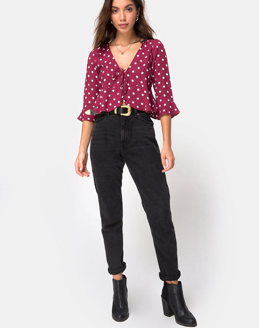 Vinequa Top in Medium Polka Wijn