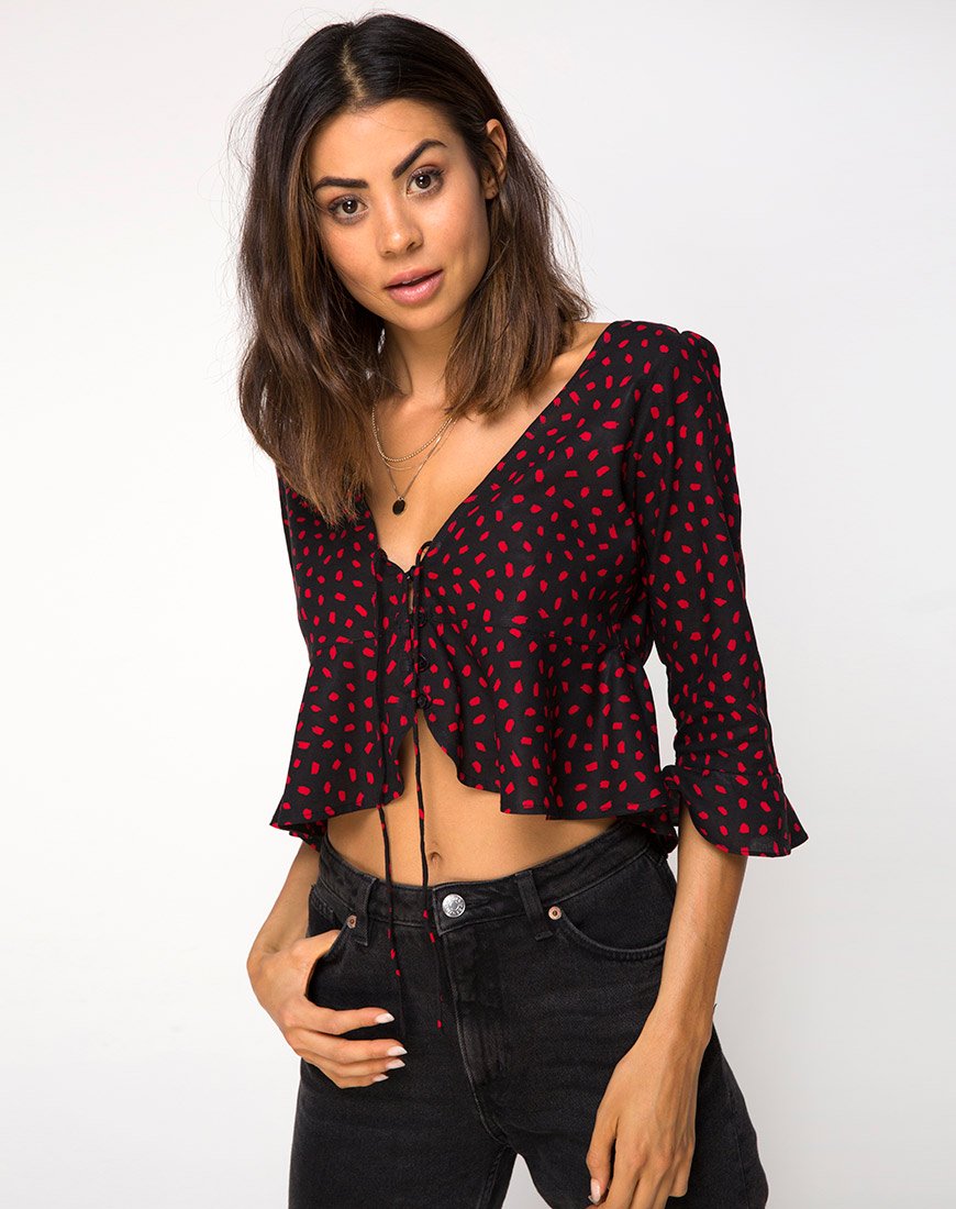 Vinequa Top in Mini Diana Stip Zwart en Rood