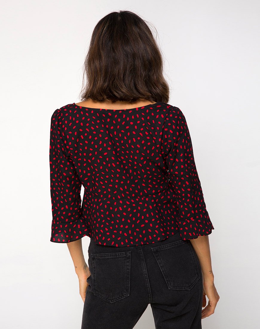 Vinequa Top in Mini Diana Stip Zwart en Rood