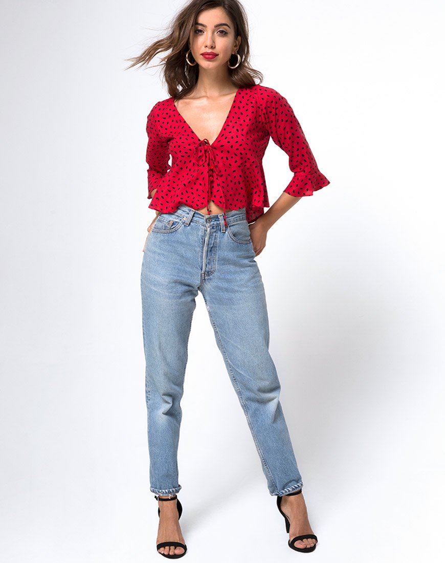 Afbeelding van Vinequa Top in Mini Diana Dot Rood en Zwart