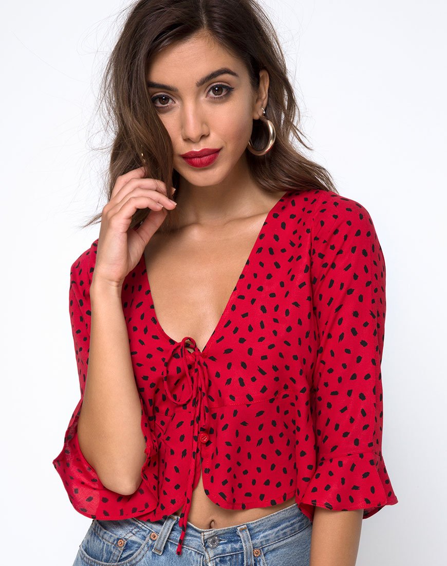 Vinequa Top in Mini Diana Stip Rood en Zwart