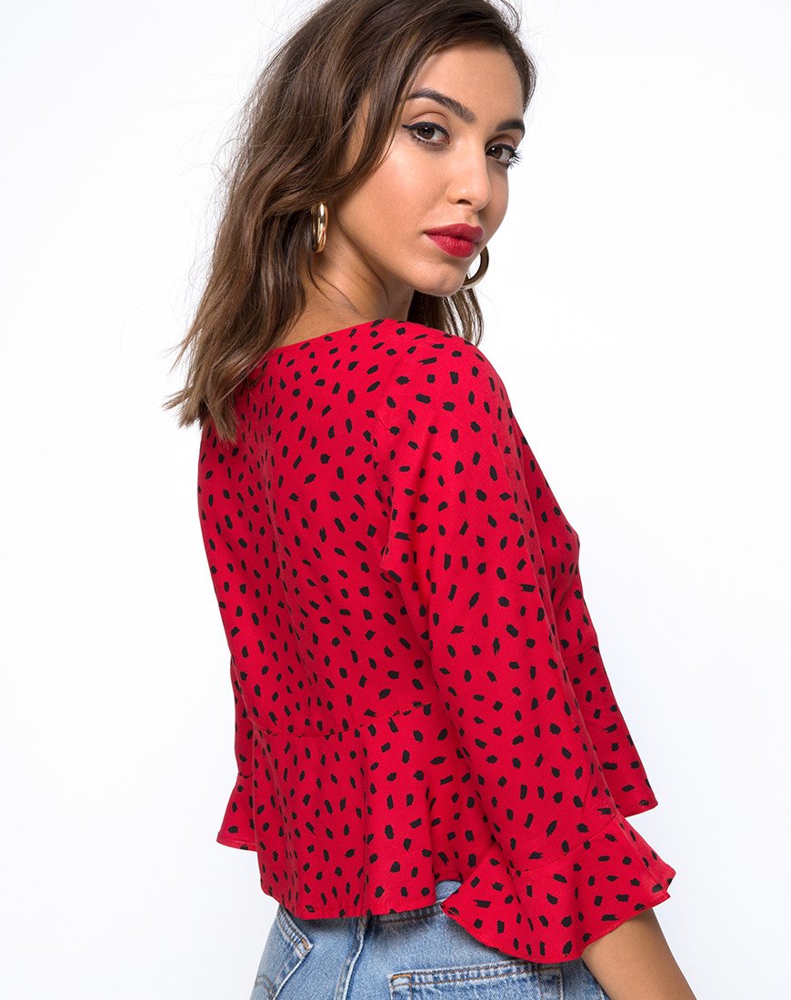 Vinequa Top in Mini Diana Stip Rood en Zwart