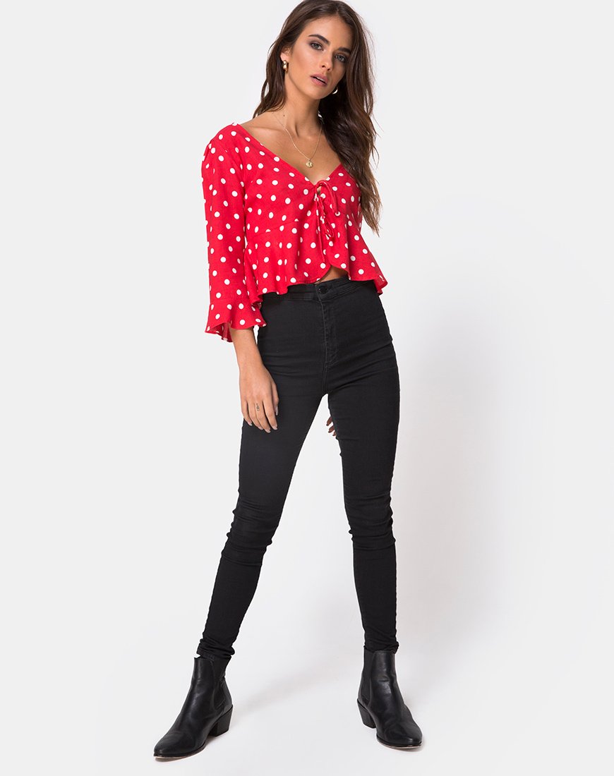 Afbeelding van Vinequa Top in Medium Polka Rood en Wit