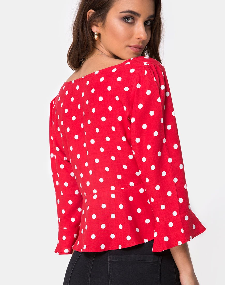 Afbeelding van Vinequa Top in Medium Polka Rood en Wit
