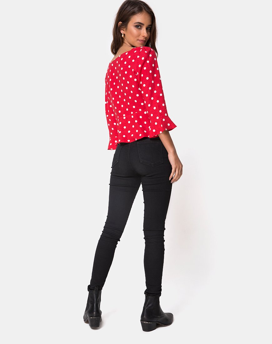 Afbeelding van Vinequa Top in Medium Polka Rood en Wit