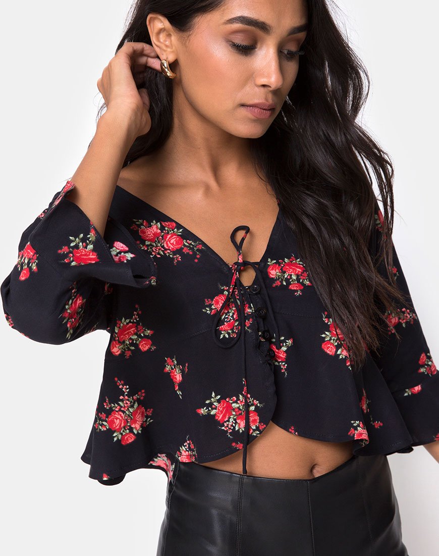 Vinequa Top in Soi Rose Zwart en Rood