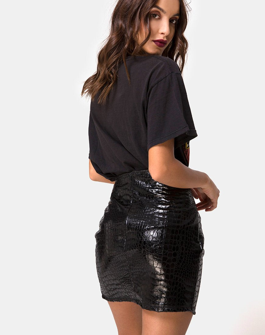 Wave rok in PU Croco Zwart