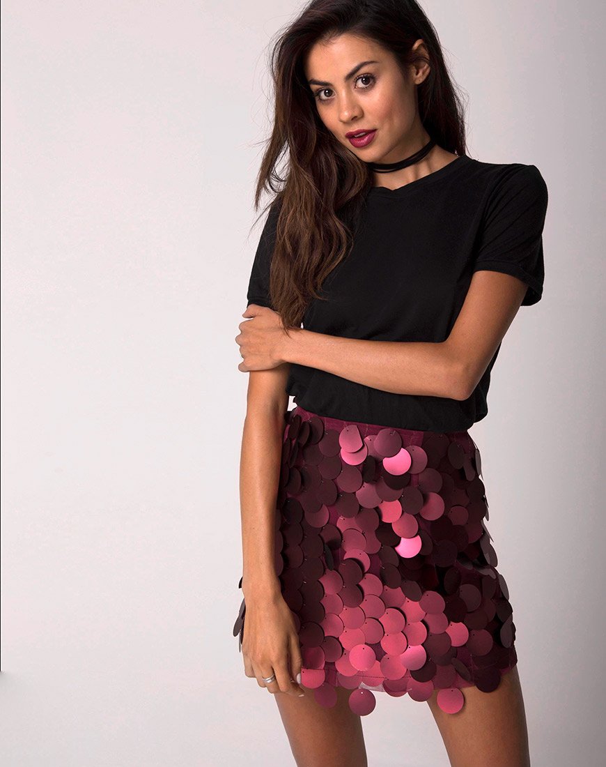 Weaver High Waisted Rok in Roos Grote Schijf Pailletten