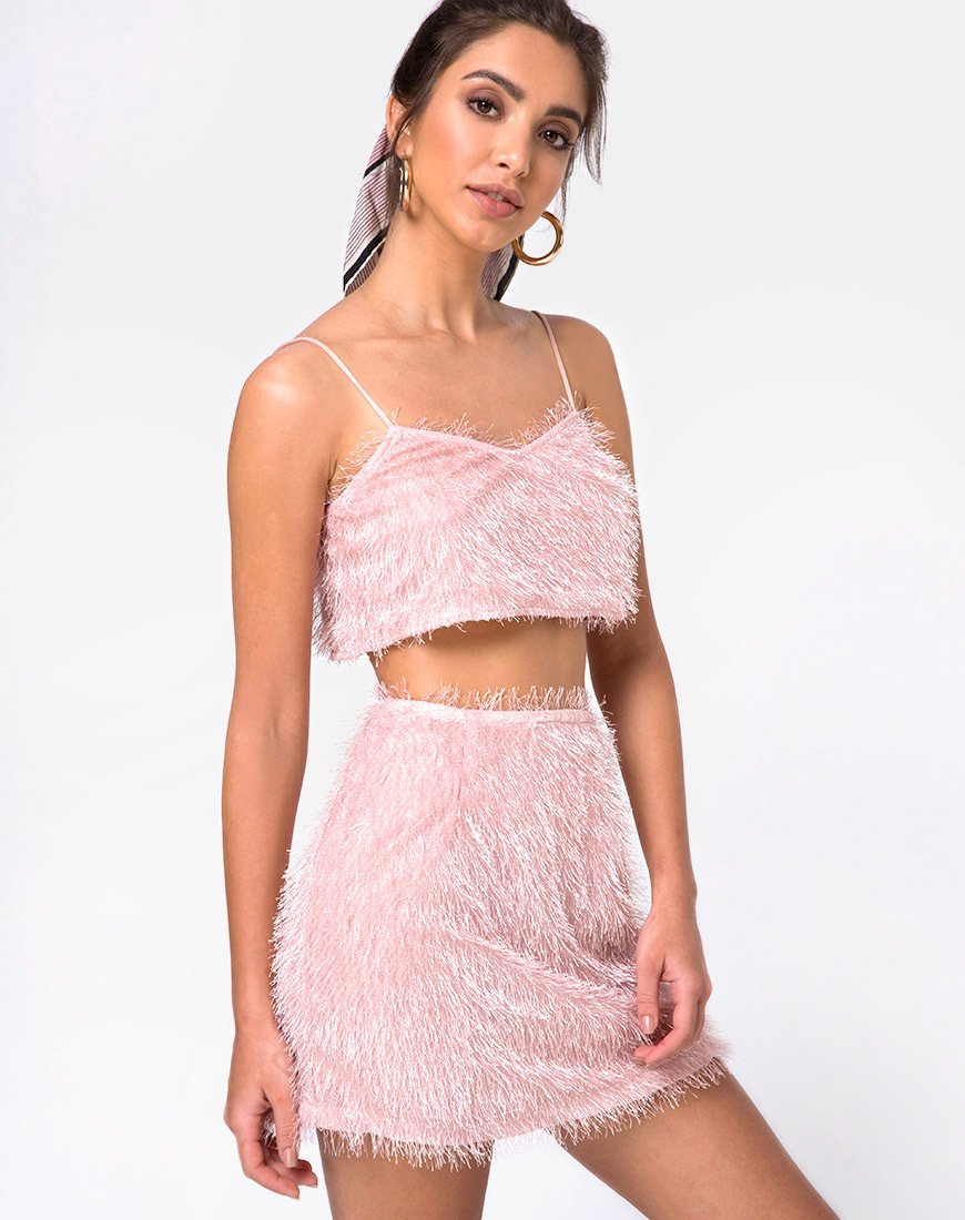 Weaver Hoge Taille Rok in Franje Suiker Roze