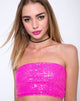 Afbeelding van Tube met kanten topje in Mini Pailletten Parijs Roze
