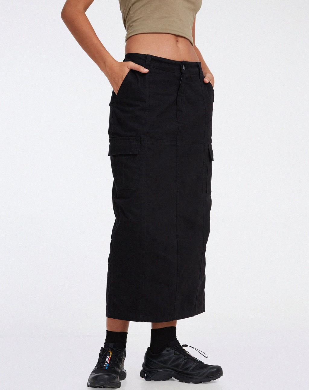 Widya Cargo Midi Rok in Panama Zwart