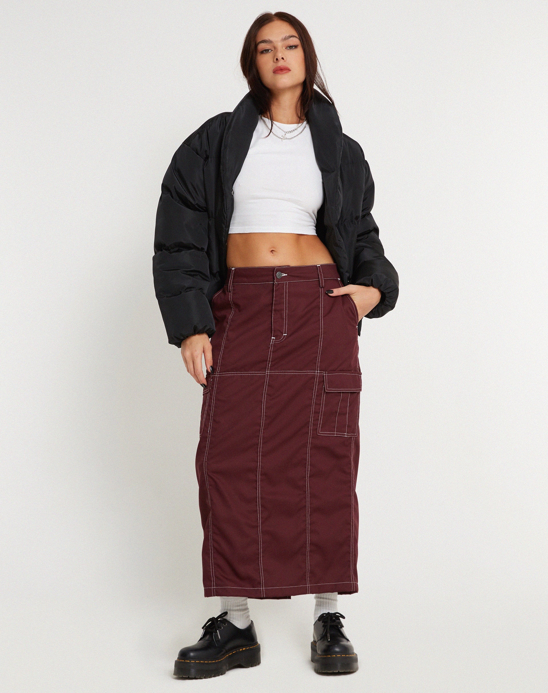 Afbeelding van Widya Rok Roodhout Wit Top Stitch