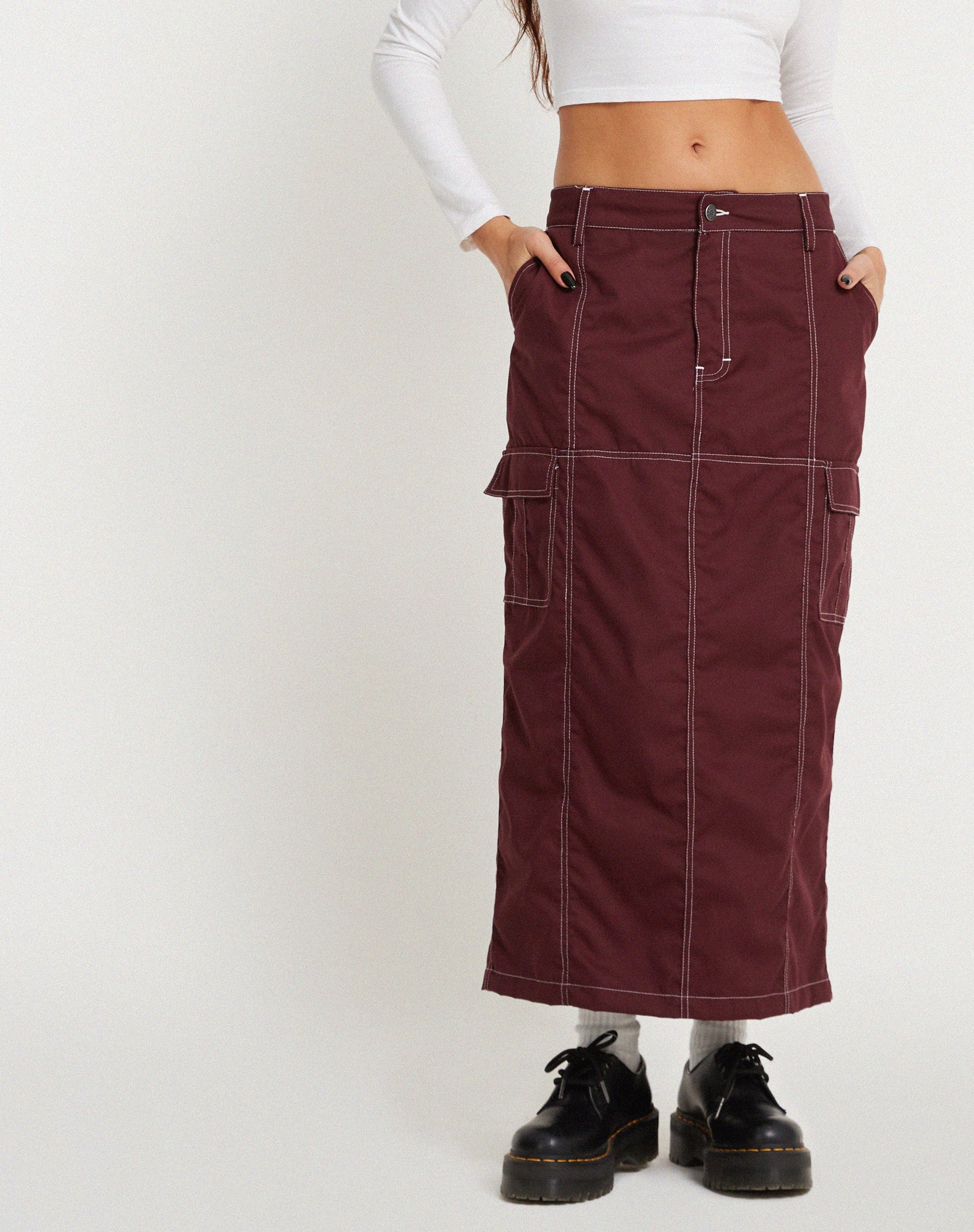 Afbeelding van Widya Rok Roodhout Wit Top Stitch