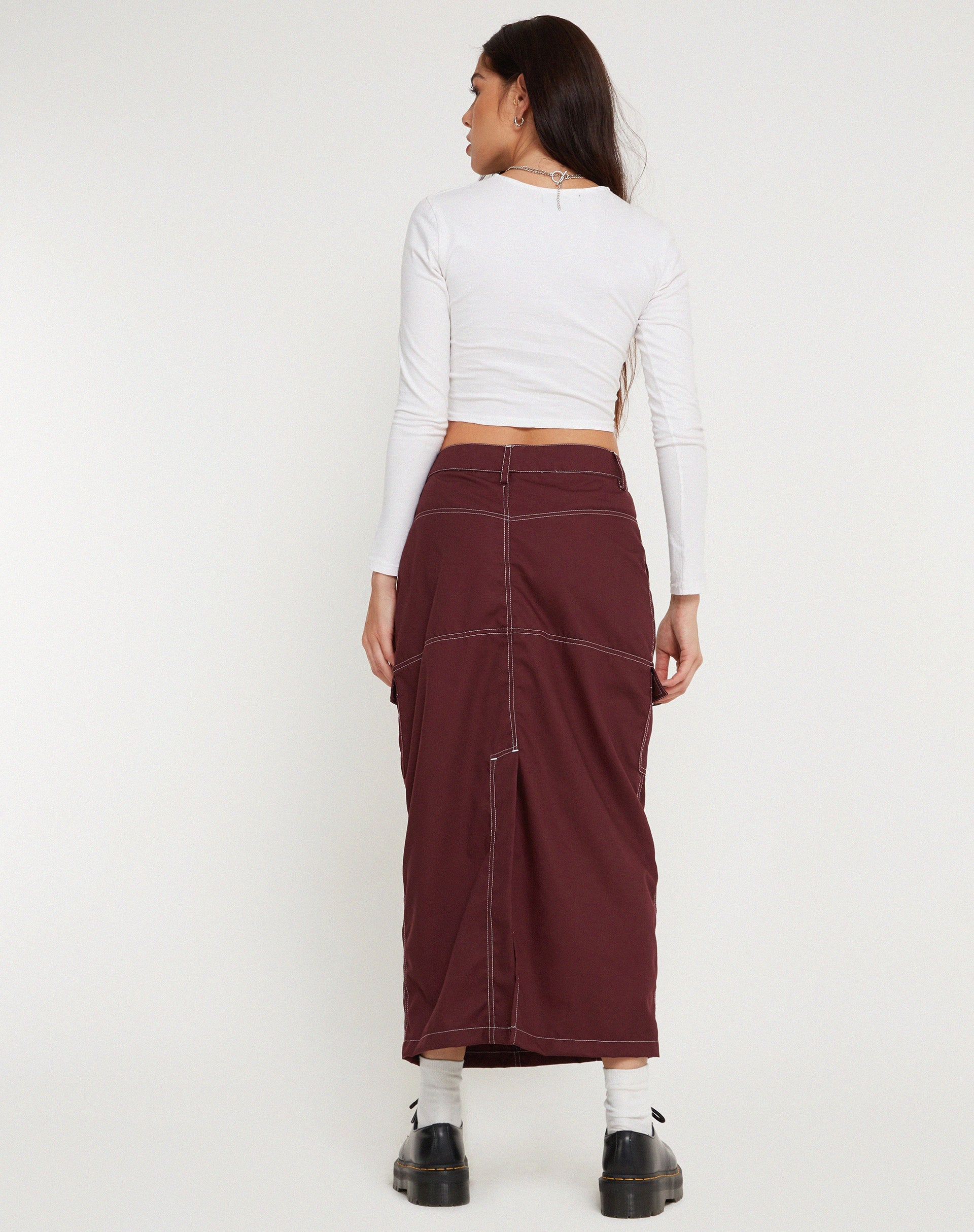Afbeelding van Widya Rok Roodhout Wit Top Stitch