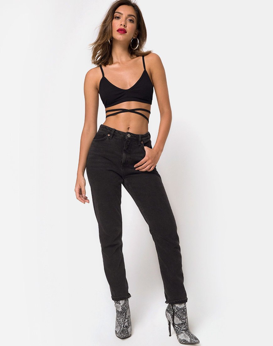 Afbeelding van Wrap Around Bralet in Rib Zwart