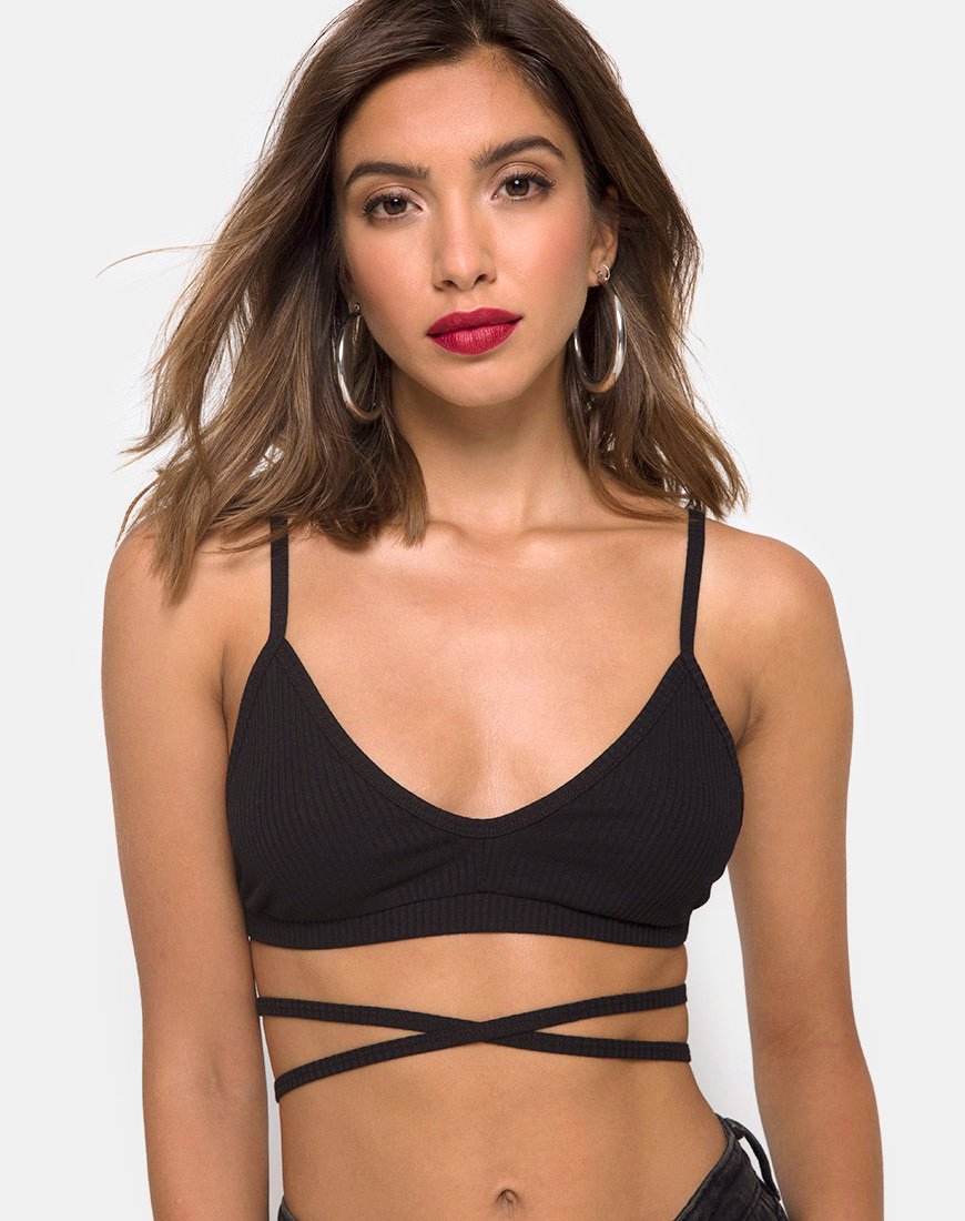 Afbeelding van Wrap Around Bralet in Rib Zwart