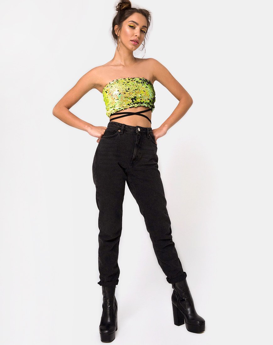 Afbeelding van Wrap up Tube Top in Citrus Zwart pailletten