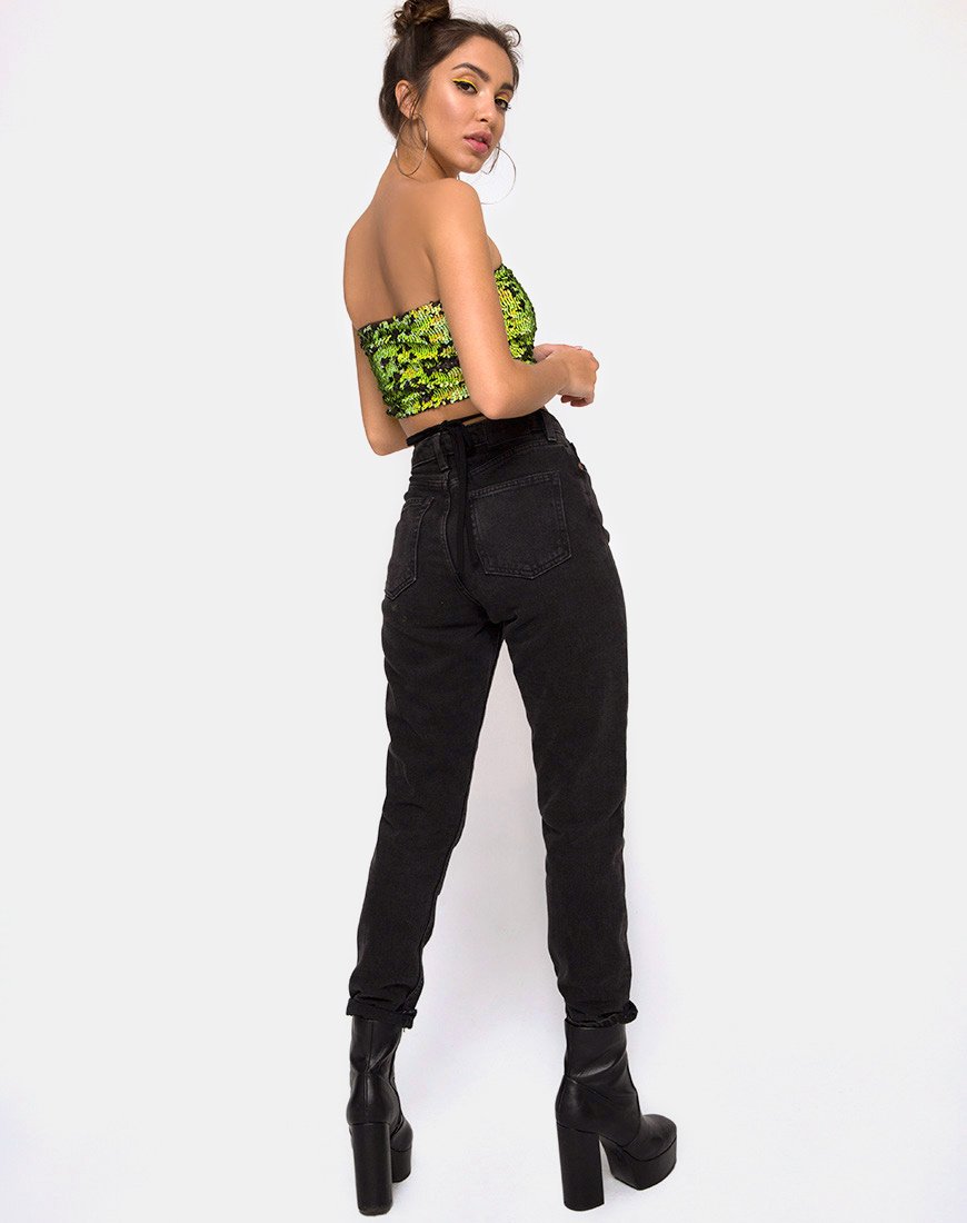 Afbeelding van Wrap up Tube Top in Citrus Zwart pailletten