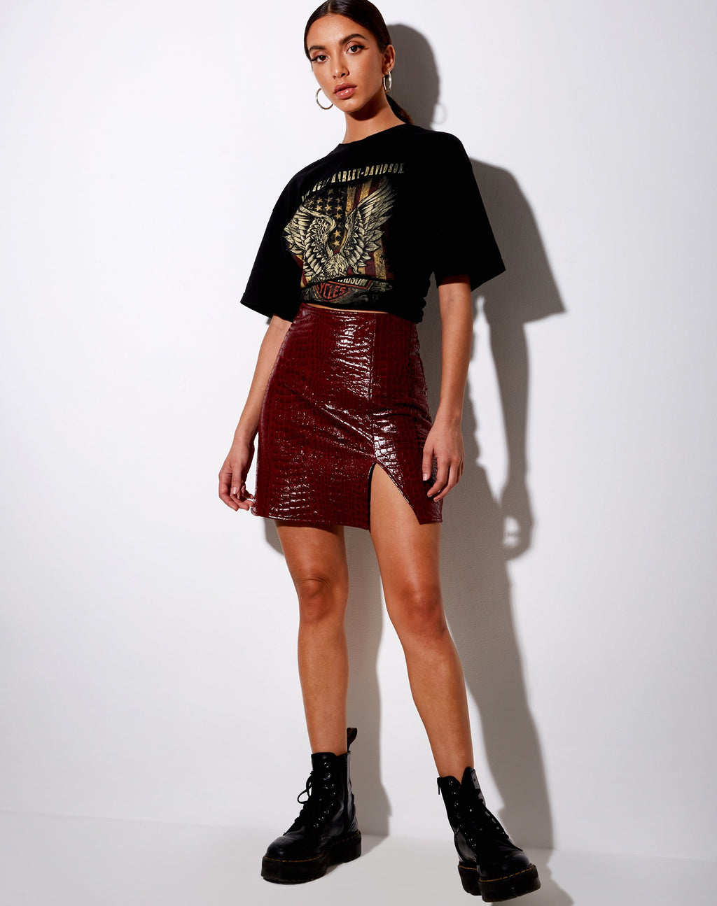 Wren Rok in Croc PU Bourgondië
