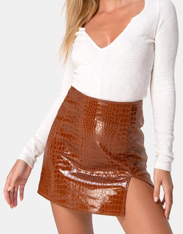Afbeelding van Wren Minirok in PU Croco Bruin