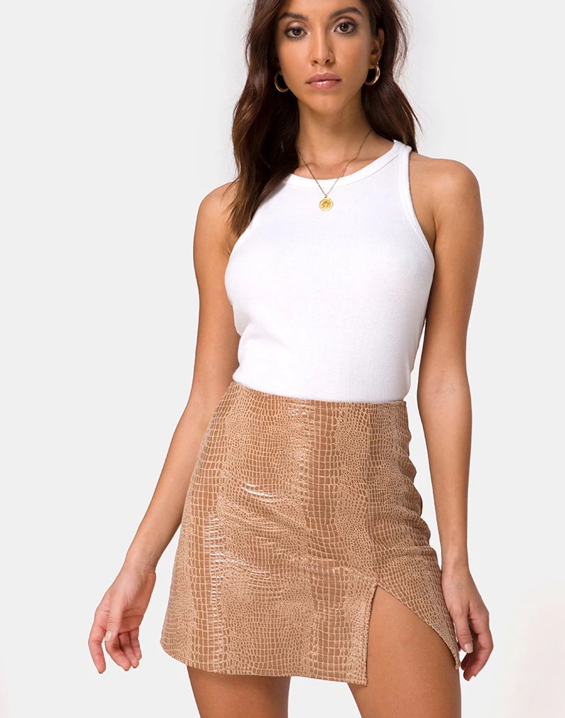 Wren minirok in PU Slang Tan