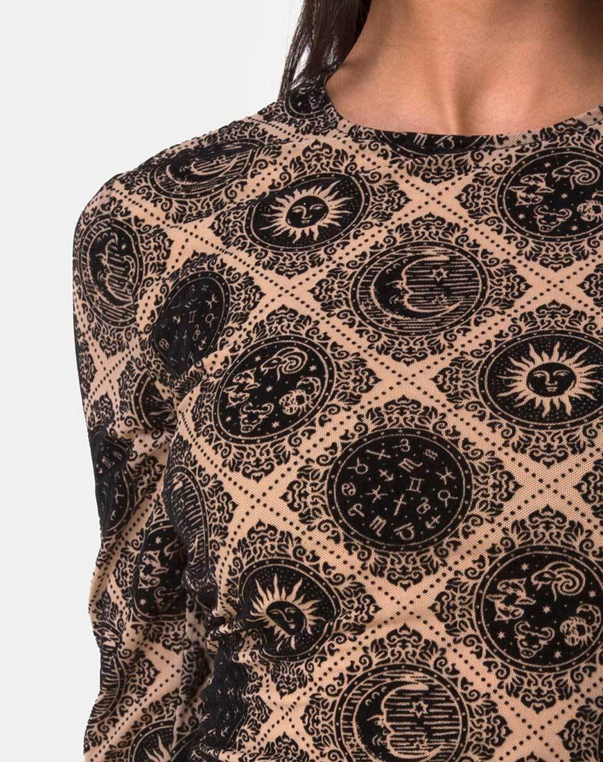 Afbeelding van Wyanna Jurk in Taupe Net met Zwart Tekenvlokje