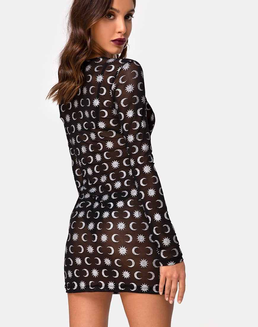 Afbeelding van Wyatt Bodycon Jurk in Over the Moon Zwart met Glitter