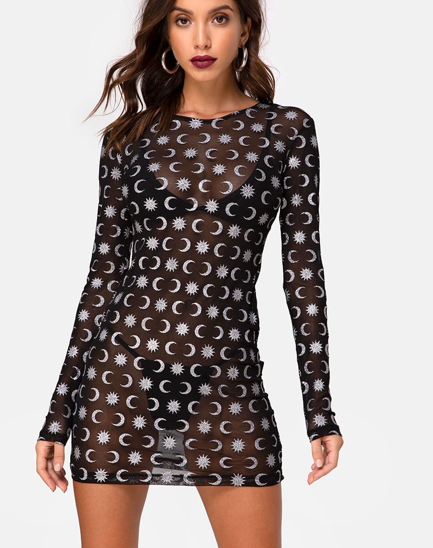 Afbeelding van Wyatt Bodycon Jurk in Over the Moon Zwart met Glitter