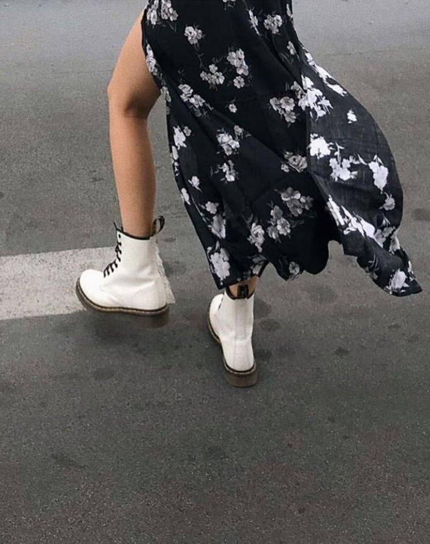 Hime Maxi Dress in Mono Flower Zwart