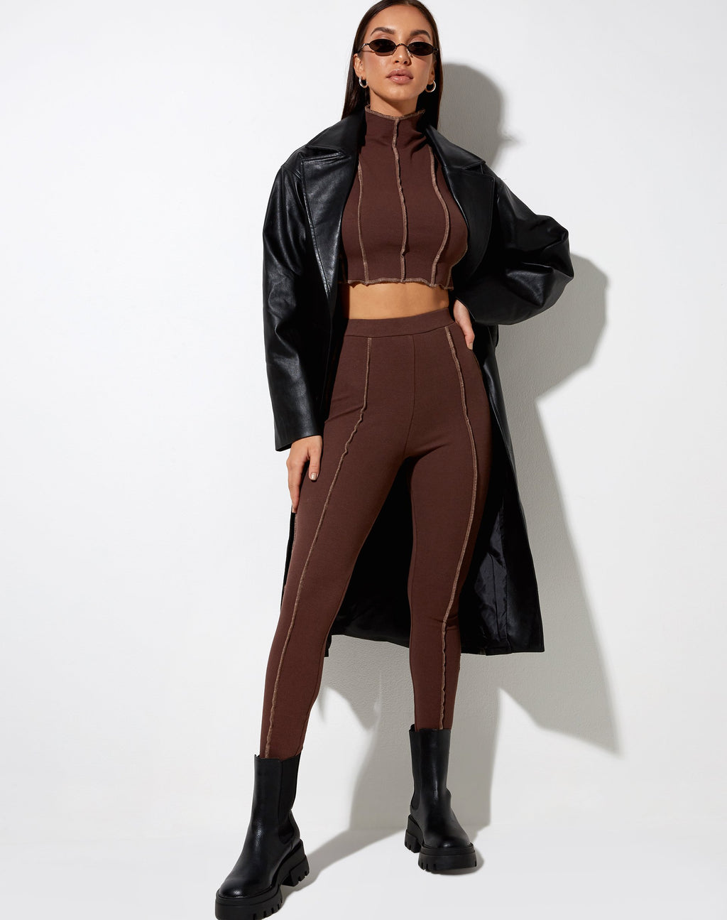 Xario Legging in diep mahonie met lichter bruin stiksel