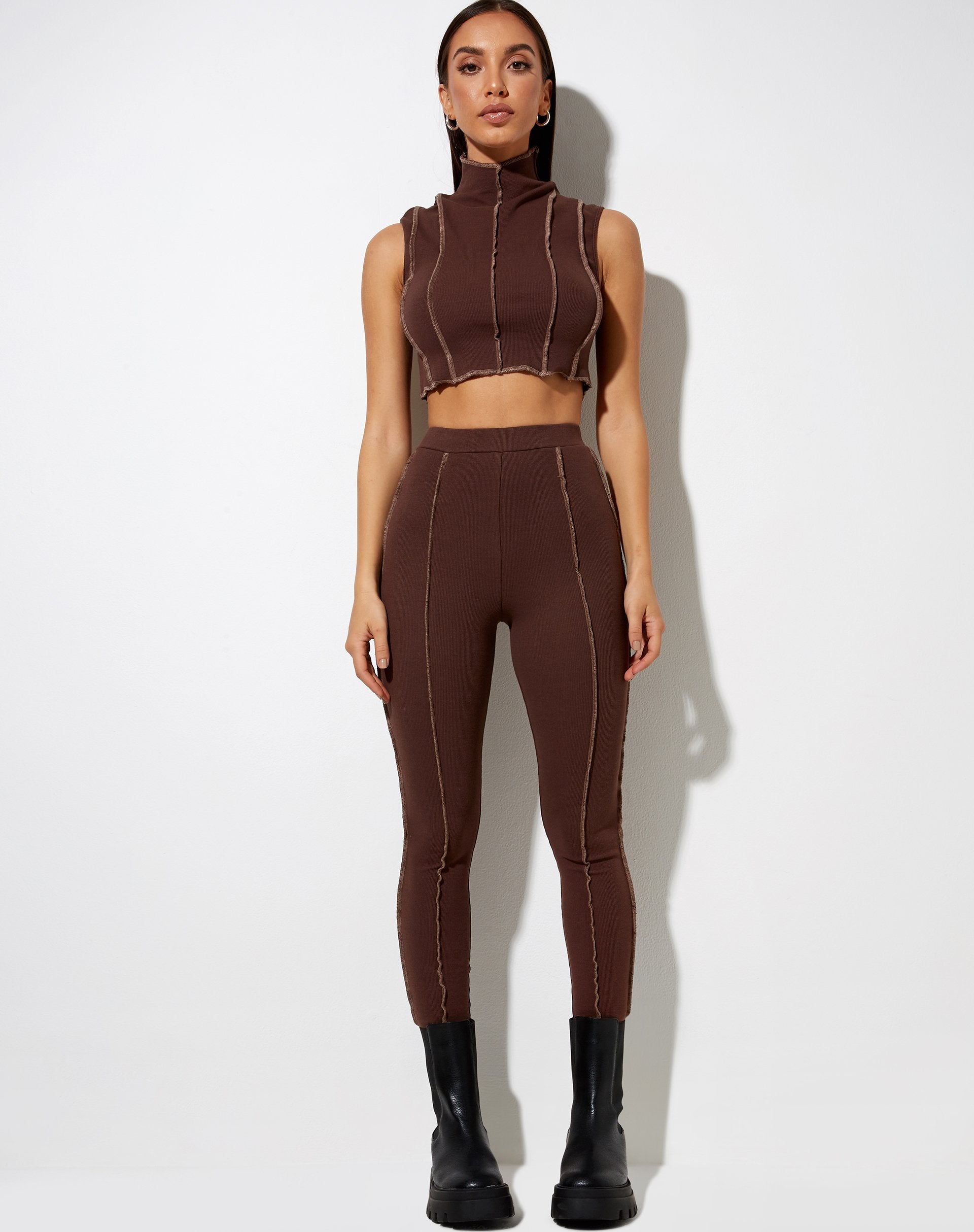 Afbeelding van Xario Legging in Diep Mahonie met Lichter Bruin Stiksel