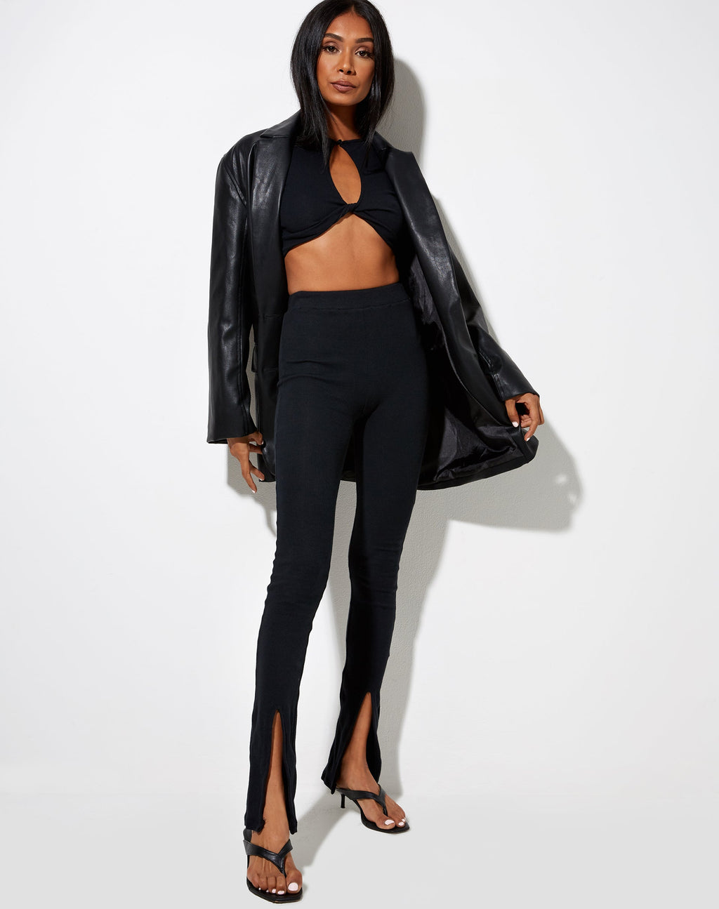 Xaya Broek in Rib Zwart