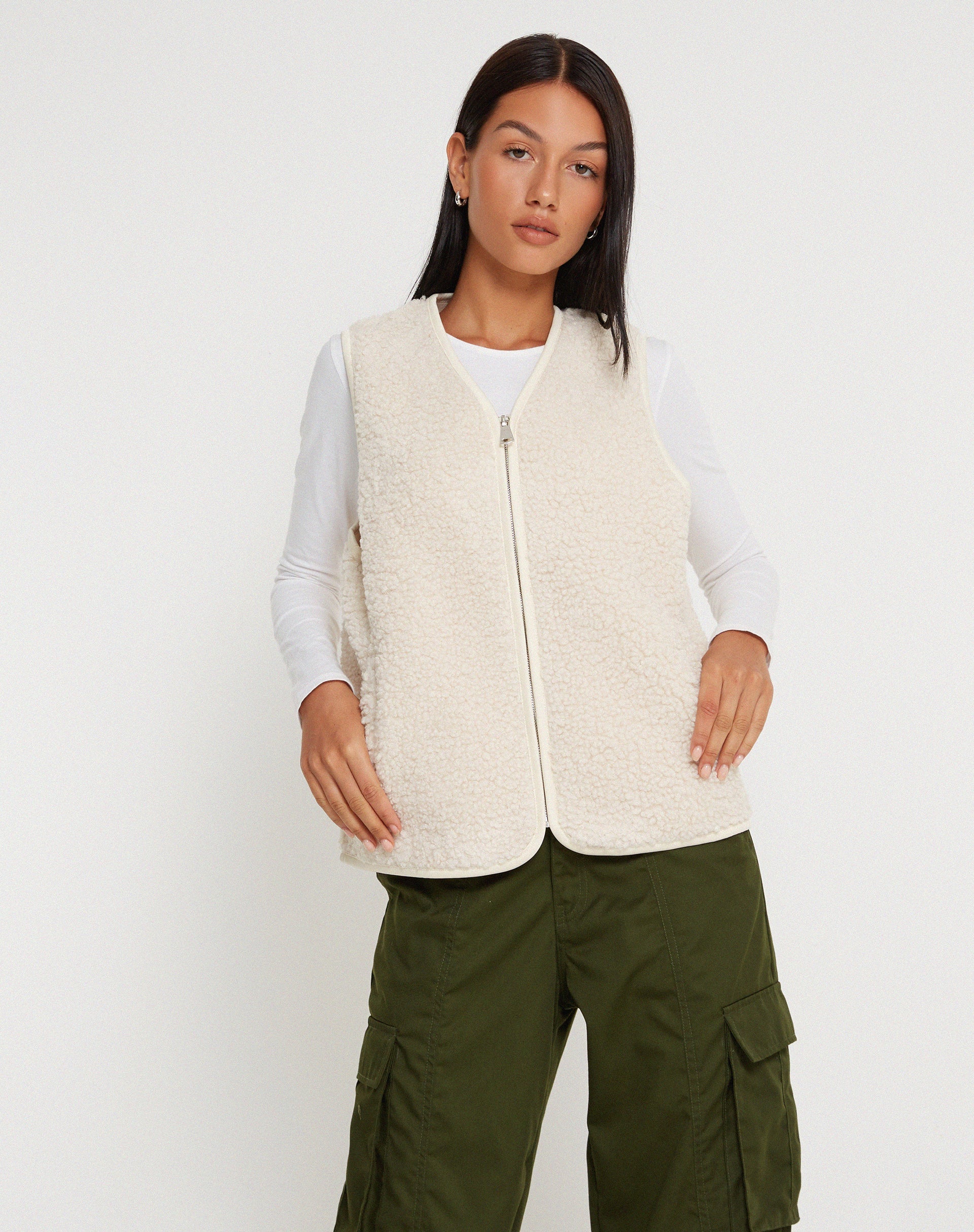 Afbeelding van Xiel Zip Up Borg Vest in Wit