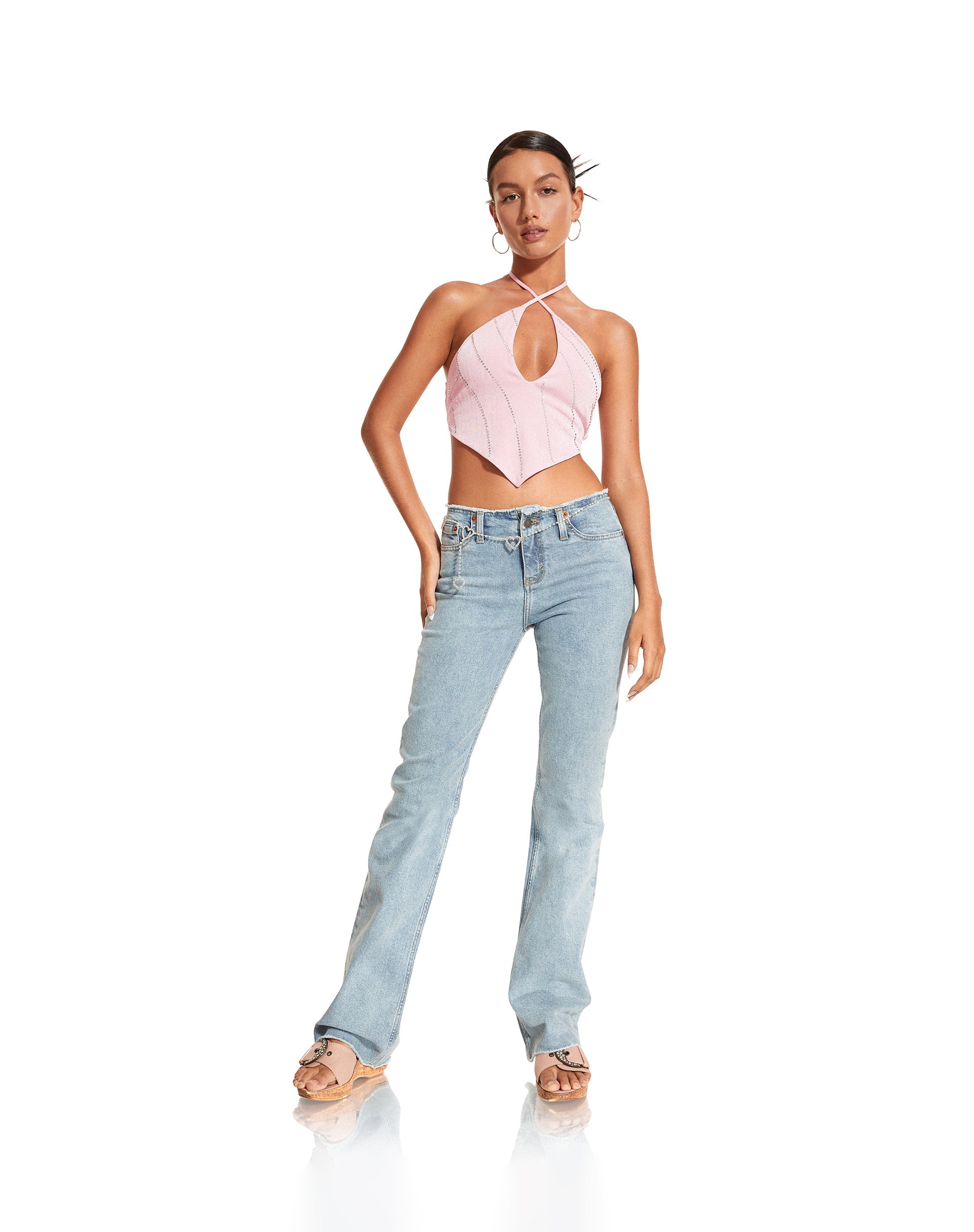Afbeelding van Domre Crop Top in Baby Pink Silver Stud Hotfix