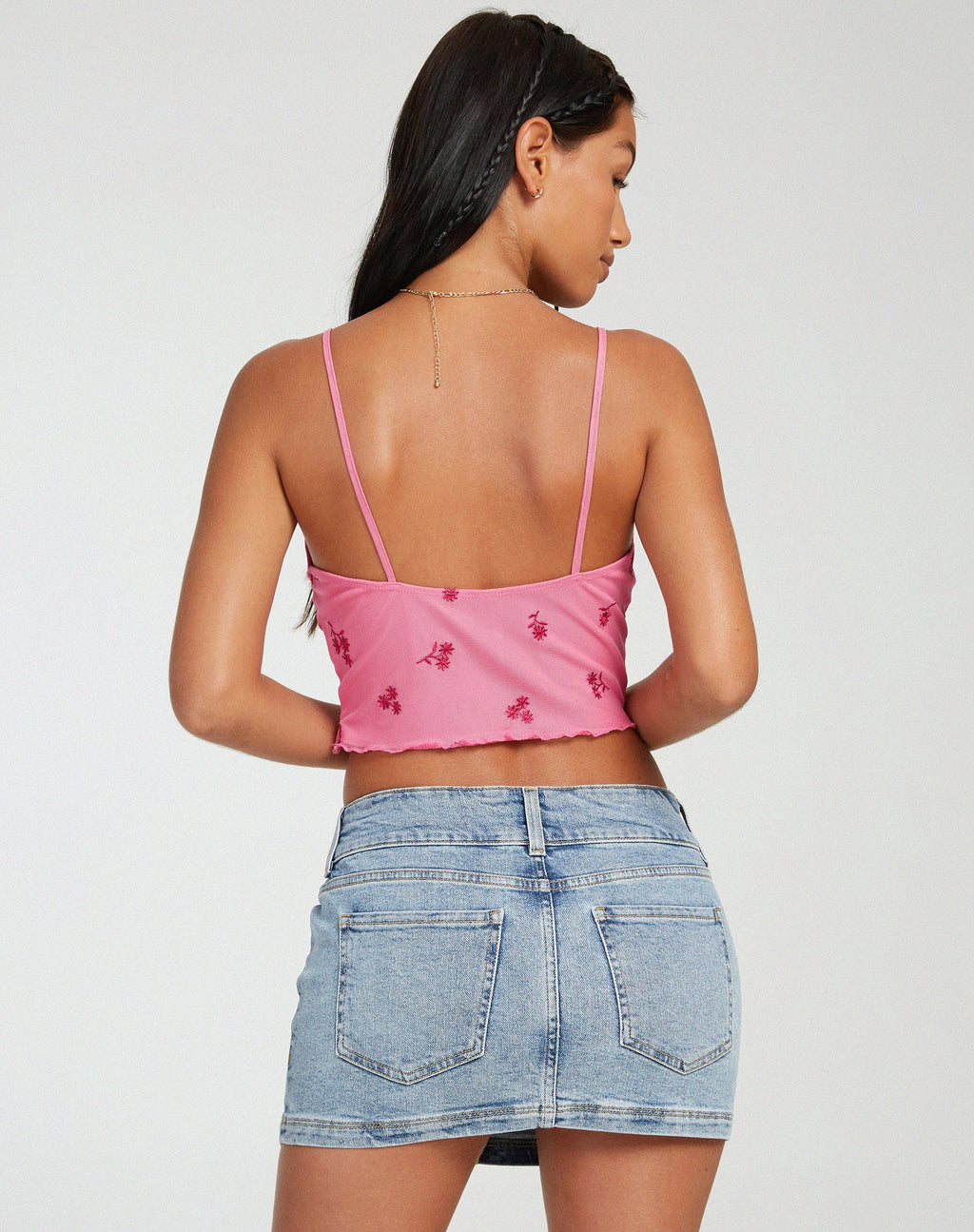 Yecaca Crop Top in Roze Ditsy Daisy Embro