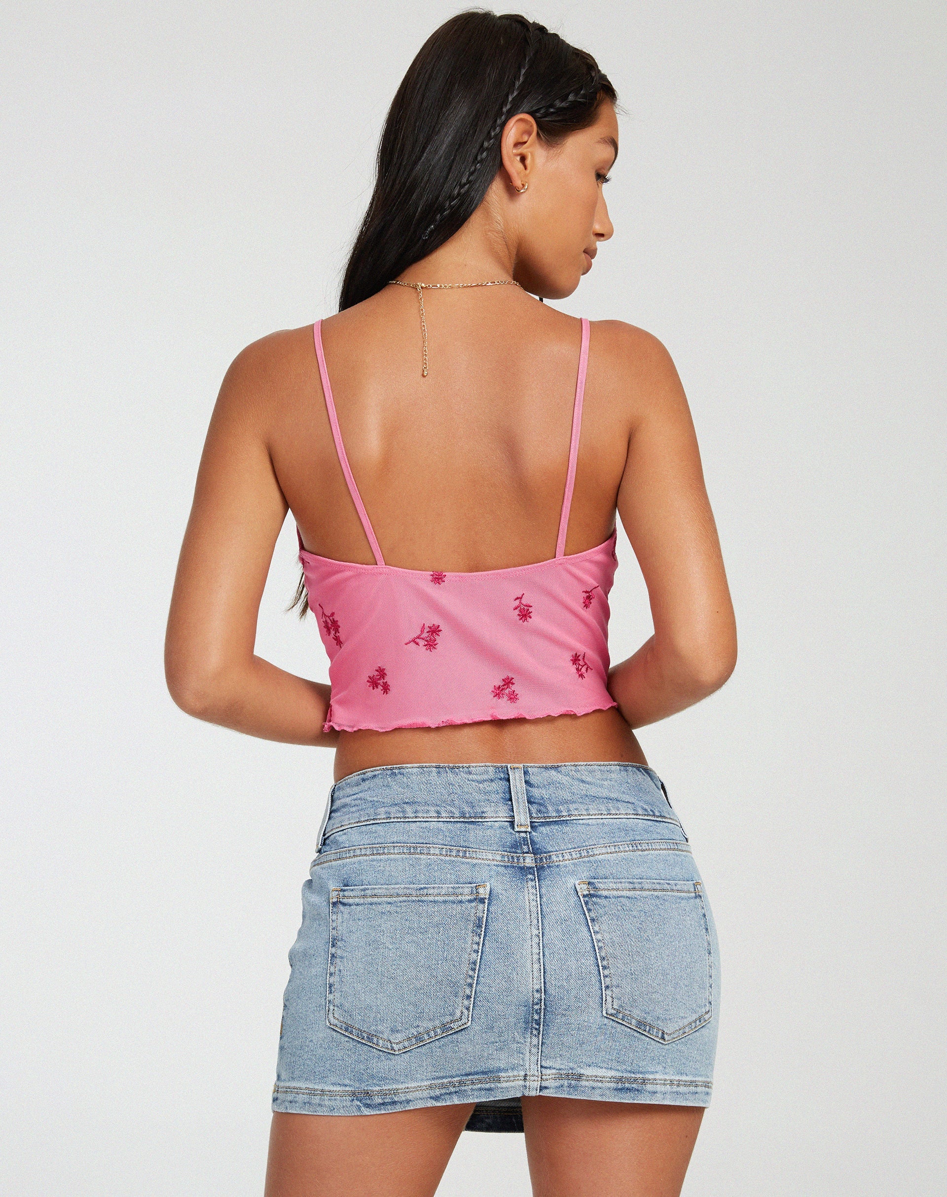 Afbeelding van Yecaca Crop Top in Roze Ditsy Daisy Embro