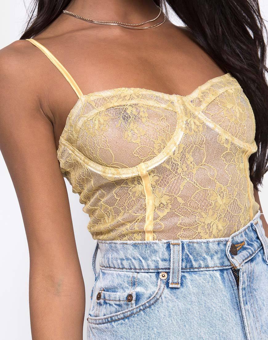 Afbeelding van Yecal Sheer Bodice in Pastel Kant Citroen
