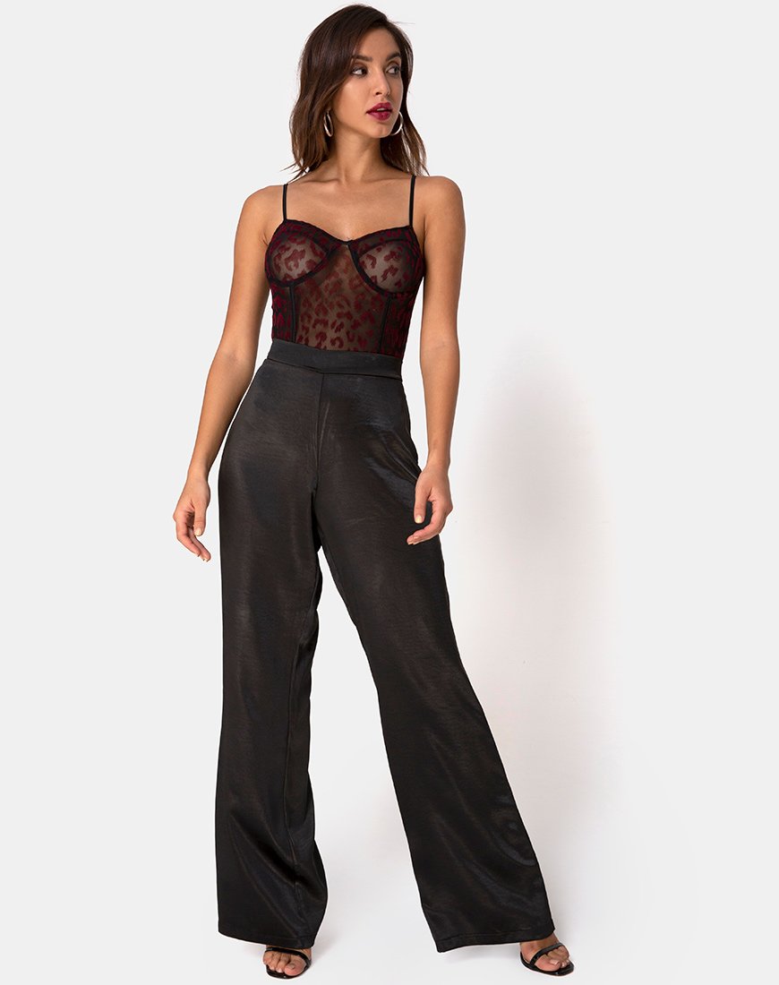 Afbeelding van Yecal Sheer Bodice in Red Leopard Flock Zwart
