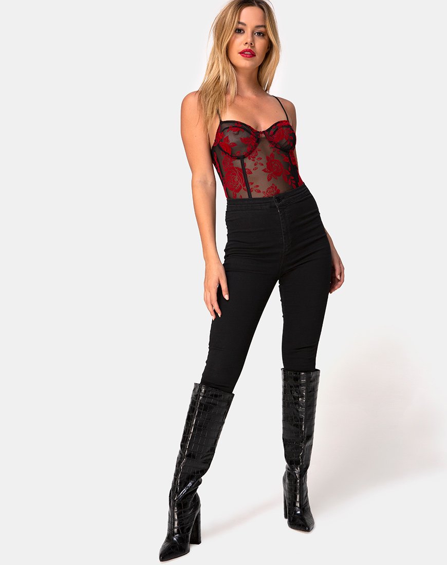 Afbeelding van Yecal Bodice in Romantic Red Rose Flock