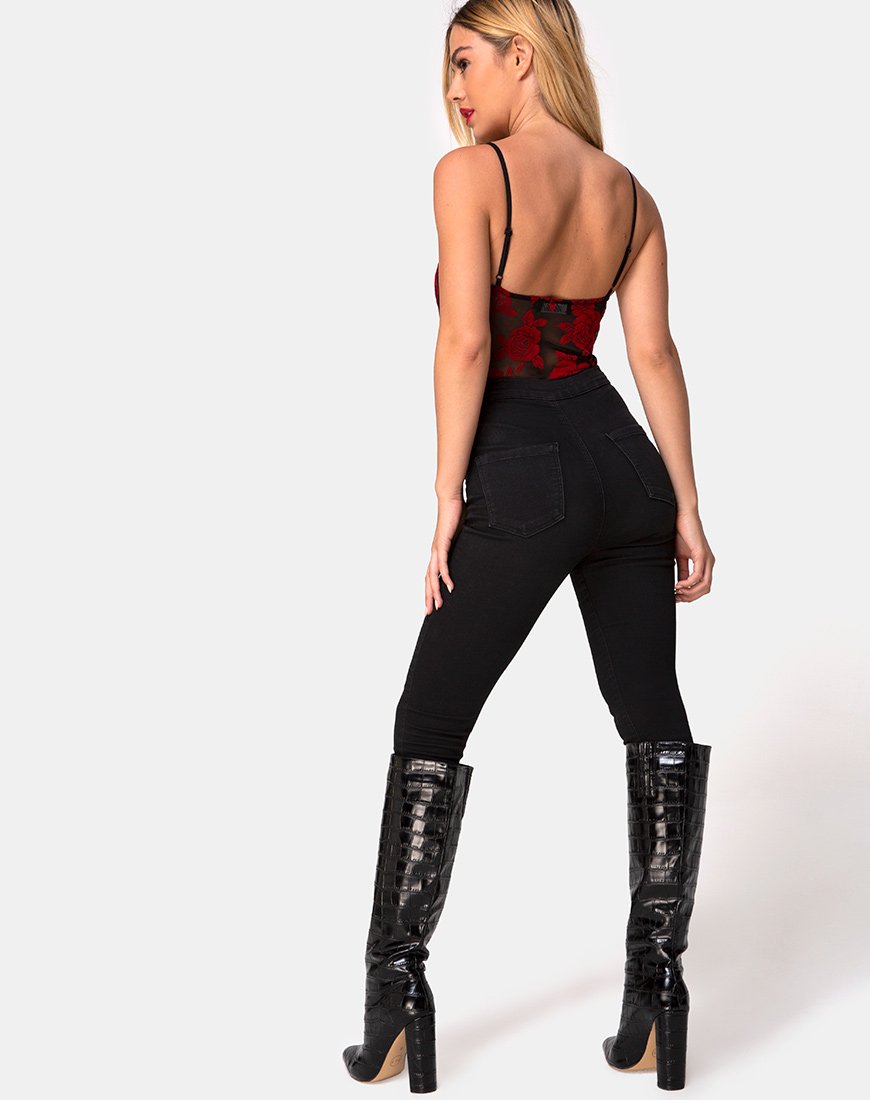 Afbeelding van Yecal Bodice in Romantic Red Rose Flock