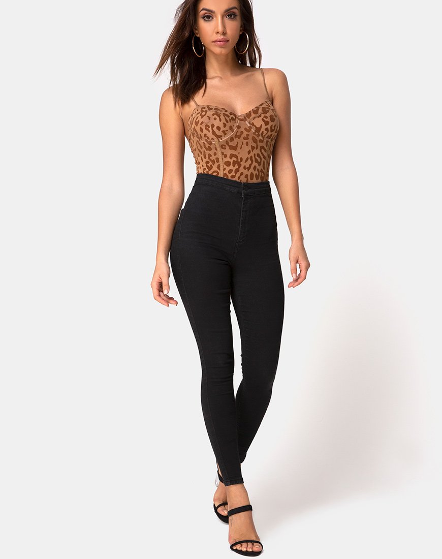 Afbeelding van Yecal Sheer Bodice in Animal Flock Tan Brown