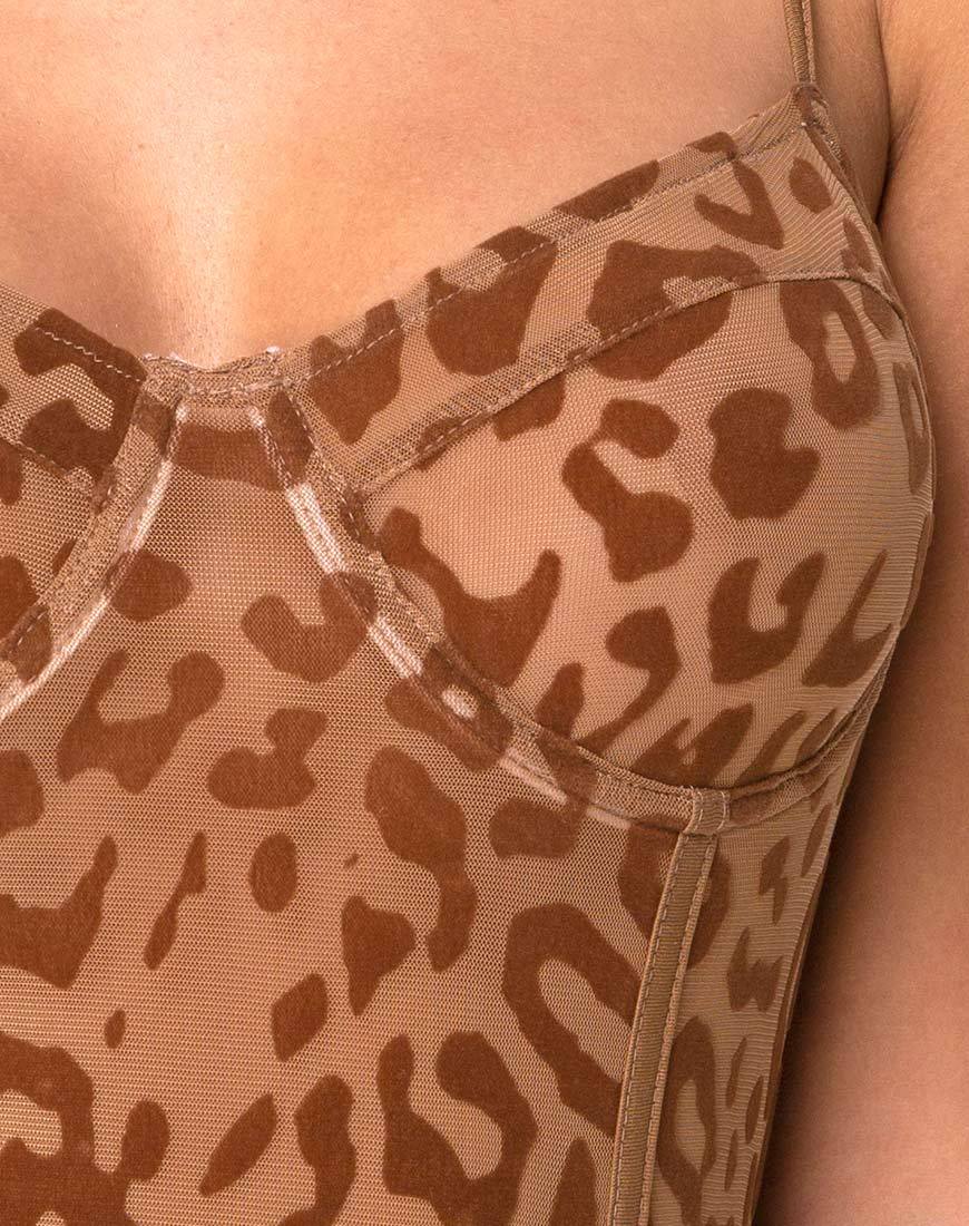 Afbeelding van Yecal Sheer Bodice in Animal Flock Tan Brown